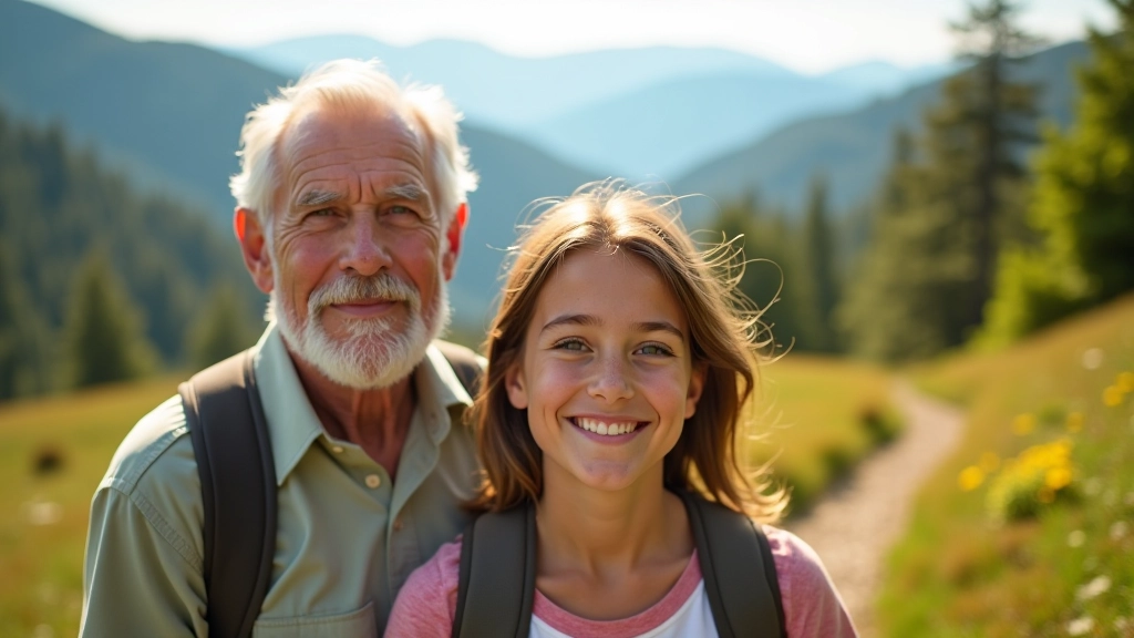 Family hiking on mountain trail